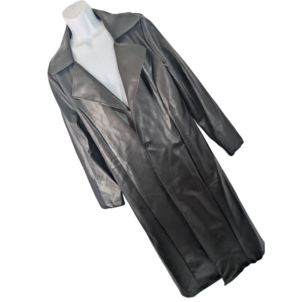 NWOT! FORUM COSTUMES! BLACK VEGAN LEATHER FULL LENGTH RANGE RIDER COAT! SZ L